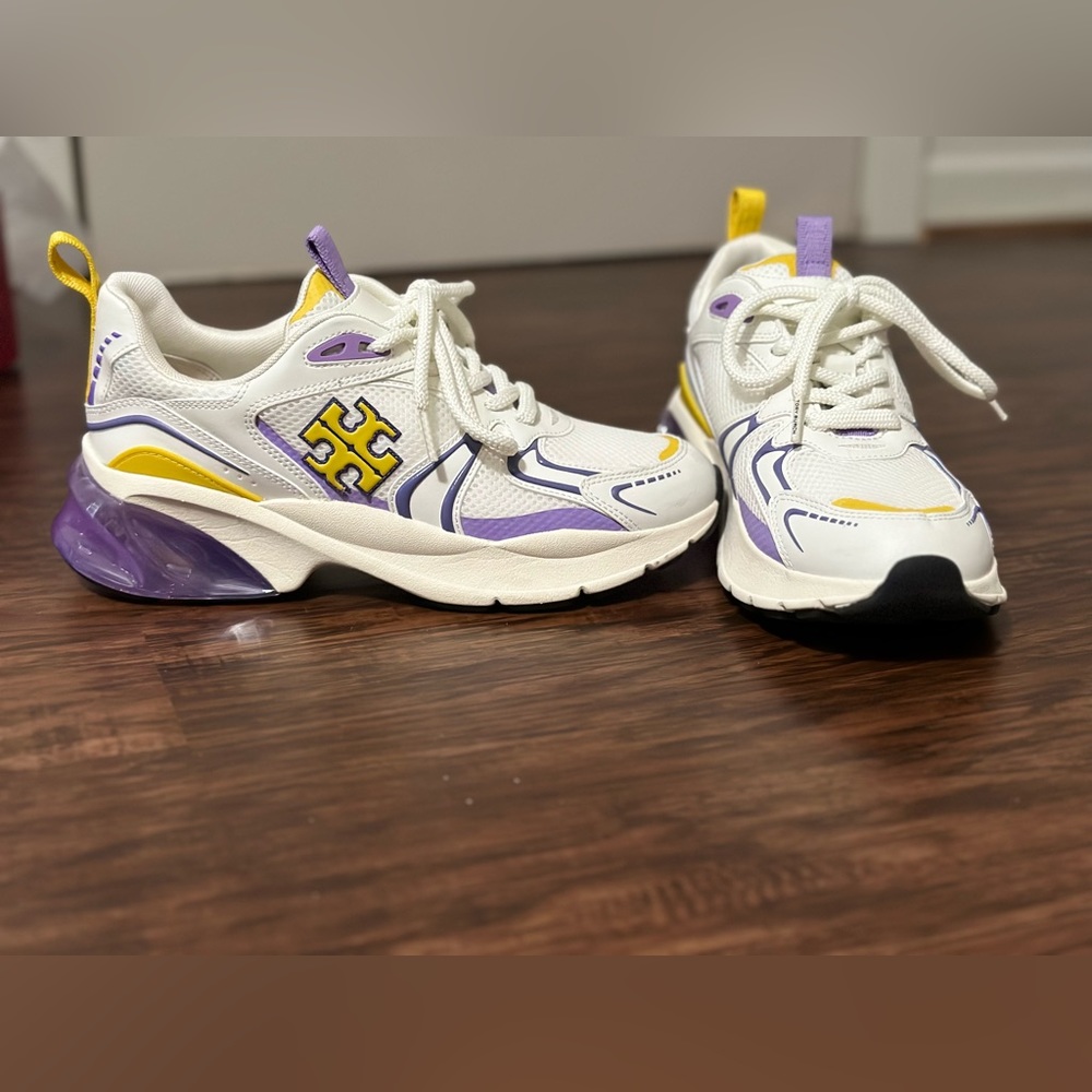 Tory Burch LSU colored shoes.